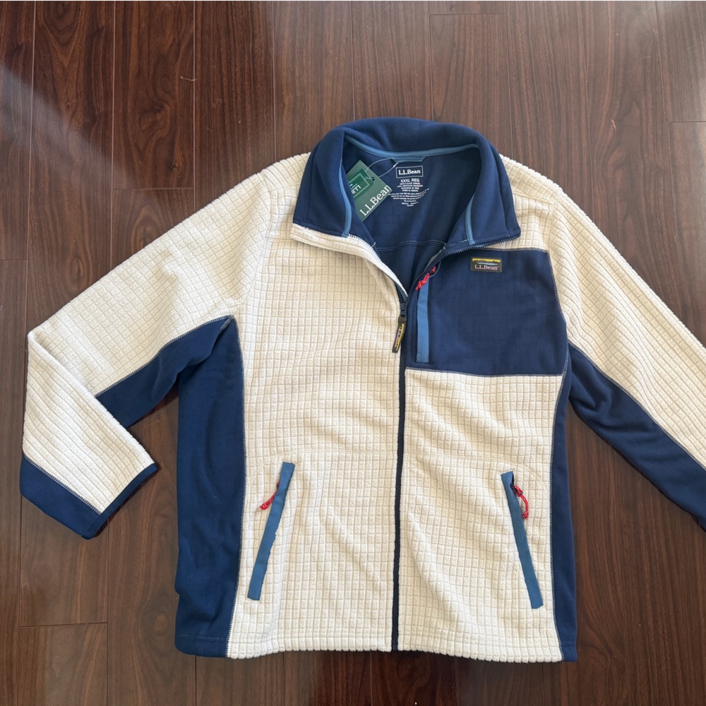L.L. Bean Navy and Cream Quilted Jacket windproof fleece XXXL New